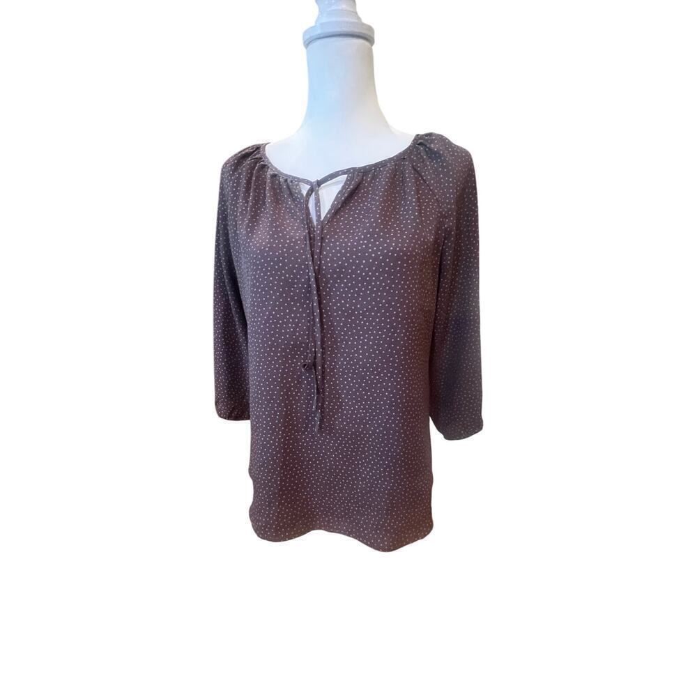 Loft Tie Neck Polka Dot 3/4 Sleeve Blouse - Small